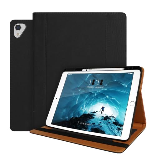 World biz Funda de piel para iPad Pro de 12.9 pulgadas 2017/2015 (modelo antiguo, 1ª y 2ª generación), funda de cuero de alta calidad con soporte para lápices y ranuras para tarjetas, apagado y