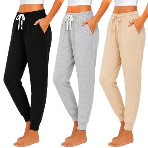 Image of Essential Elements Womens 3 Pack 100% Cotton Joggers Lounge PJ Sweatpants