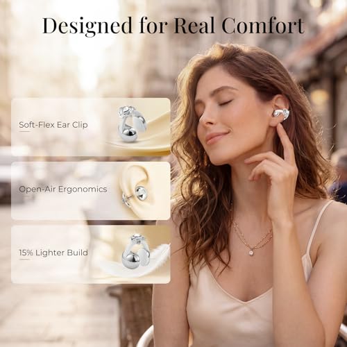 Image of TCL CrystalClip Open Ear Clip-On Earbuds with Crystals by Swarovski, Jewelry-Inspired Open Ear Wireless Earbuds for Women, Ultra-Light 5.5g, 3D Spatial Sound, Clear Calls, 36H Playtime, Lunar White