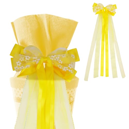 HOTUT Satinband Schultütenschleife Gelb 60x20cm