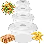 Set of 4 Strong Plastic Microwave Food Containers With Steam Control Valves & Lids Transparent Food Storage Set BPA Free Freezer & Dishwasher Safe