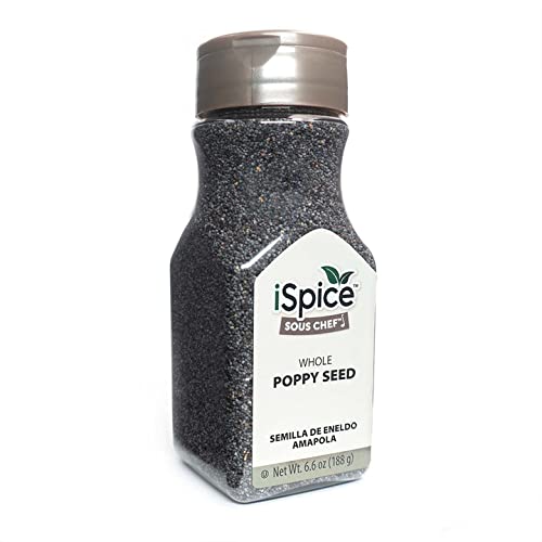 iSpice - Poppy Seed (Whole) Natural Poppy Seeds for Baking Buns, Bagels, Rolls, cake & Pastry Filling 6.6oz (188g)