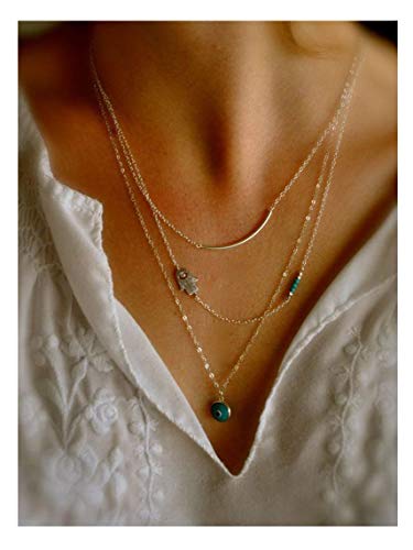LittleB simple choker Hamasa hand Blue Evil Eye Multilayer Alloy necklace for women and girls.