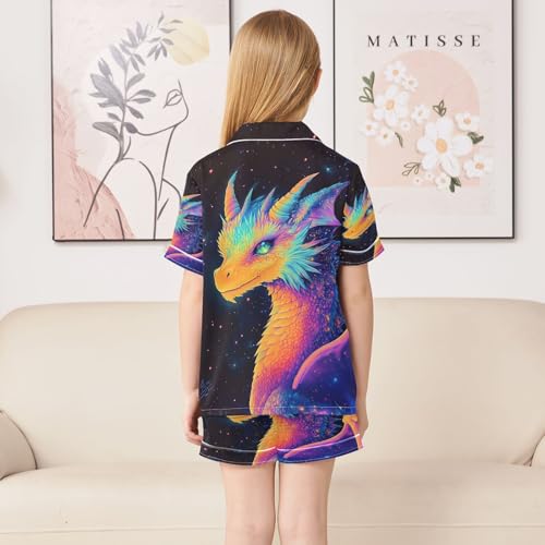 ALAZA Colorful Dragon Cute Stylish Satin Pajamas Set Short Sleeve Button Down Sleepwear Summer Pjs 2 Piece4