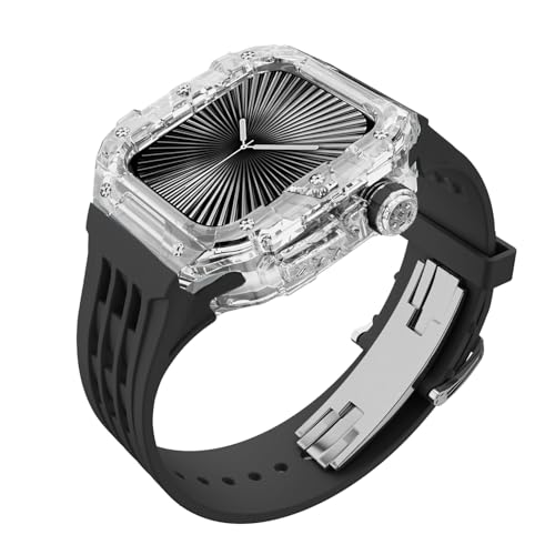 Kit bracelet luxe en caoutchouc transparent pour Apple Watch 10 46mm boucle acier