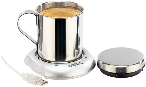 PEARL Tassenwärmer: USB-Warmhalteplatte mit Isolier-Tasse (USB...