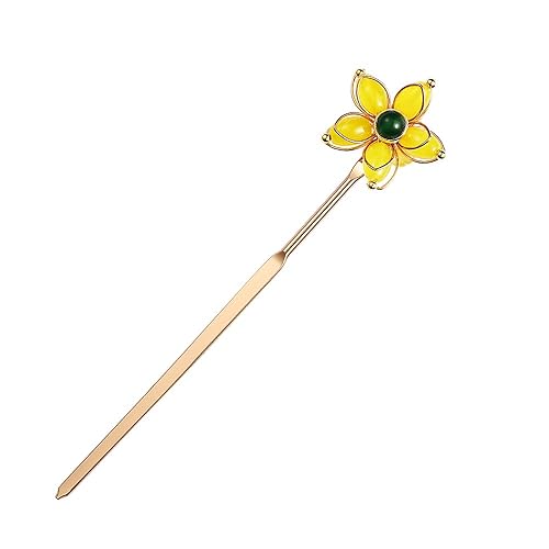 Alfiler de cobre para moños, flor amarilla de 6.3 pulgadas, palillos de pelo largo para mujeres y niñas, accesorios para el cabello