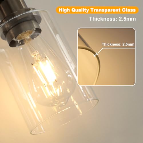 Image of Unicozin Modern Bathroom Light Fixtures, 4 Light Vanity Lights Over Mirror, Black and Brushed Nickel Wall Lamp with Clear Glass for Living Room Cabinet Bedroom Porch