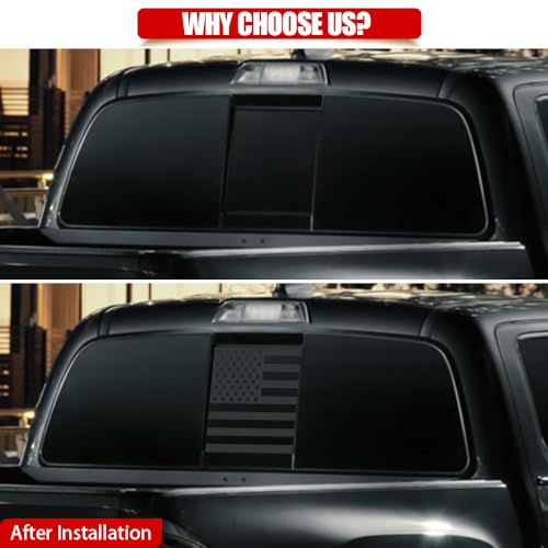 Image of USA Flag Decal for Truck,Car and Pickup Rear Window - American Decal for Toyota Tacoma 2016-2024 (Black-TKM)