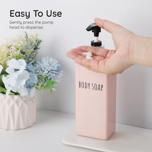 Image of Segbeauty 16.9oz Shower Bottles Refillable, 3 Pack of Shampoo and Conditioner Bottles for Bathroom, 500ml Plastic Square Soap Dispenser Set Lotion Dispenser Empty Press Pump Bottle Pink