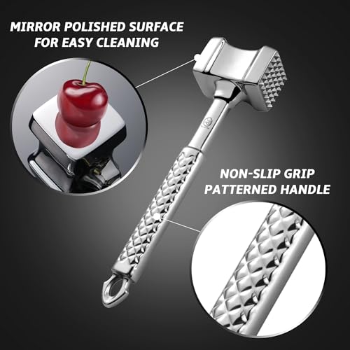 Stainless Steel Meat Tenderizer Tool, Premium Meat Mallet with Non-Slip Grip, Dual-Sided Kitchen Mallet Ideal for Tenderizing Steak, Poultry & Chicken Cutlet, Dishwasher Safe with 5-Year Warranty - Image 3
