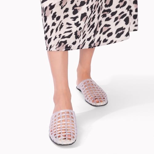 Clear Jelly Shoes for Women Slip on Jelly Mesh Slides Comfortable Closed Toe Flats Sandals Summer Beach Slippers.