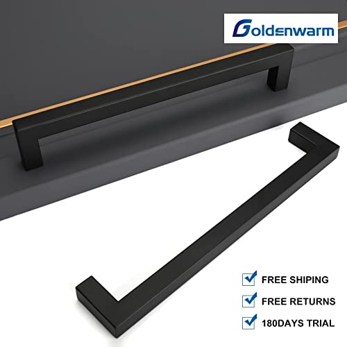 Goldenwarm 5 Pack Black Square Bar Cabinet Pull Drawer Handle Stainless Steel Modern Hardware For Kitchen And Bathroom Cabinets Cupboard,Center To Center 7-1/2In(192Mm) Black Drawer Handles #TOP3