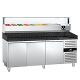 GGM Gastro  POS208SG#AGS204LND  Banco Pizza refrigerato PREMIUM - 2000x800mm - 3 porte - incl. vetrina refrigerata da banco LED