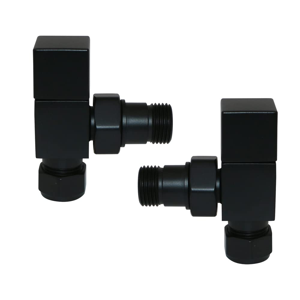 Blümme Black Manual Valves Angled Square Head Towel Rail Radiator Valves - One Pair