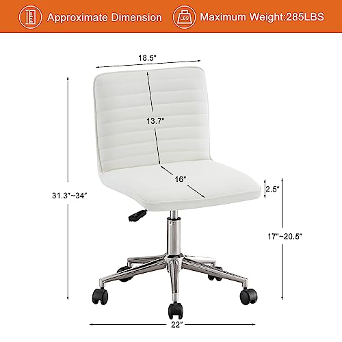 Furniliving Pu Leather Home Office Chair, Adjustable Height Armless Desk Chair With 360°Swivel Wheels Computer Task Chair, Comfy Chair With Gold Metal Legs For Bedroom, Vanity, Office (Ivorywhite) #TOP2