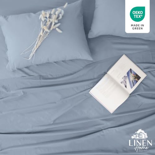 Linen Home 100% Cotton Percale 1 Flat Sheet, King Size - Crisp, Cool and Long Staple Strong Bed Linen, Luxury Breathable Sheet, Baby Blue by Linen Home - Used condition - Image 5