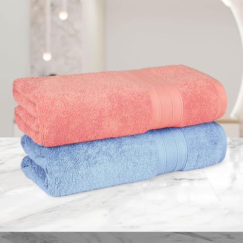 Image of MYTRIDENT Soft Comfort Air Rich 100% Cotton Towels for Bath, 500 GSM Large Size Bathroom Towels for Men /Women, 2PC Bath (69 cm x 137 cm), Allure and Coral Haze