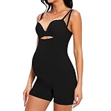 Boguish Women's Maternity Bodysuit Pregnancy Shapewear Shorts Bustless Sleeveless Tank Top Belly Support Rib Romper Jumpsuit Black