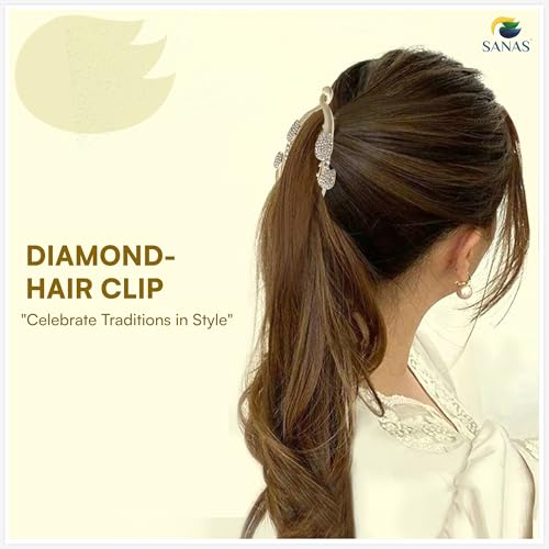 Image of Sanas (1Pcs) Banana Clips For Hair Accessories For Woman Clutchers For Hair Clips For Woman Statement Accessory Fishtail Banana Clip Fancy Lightweight Clutcher For Women Stylish (1Pcs)(Golden-Crystal)
