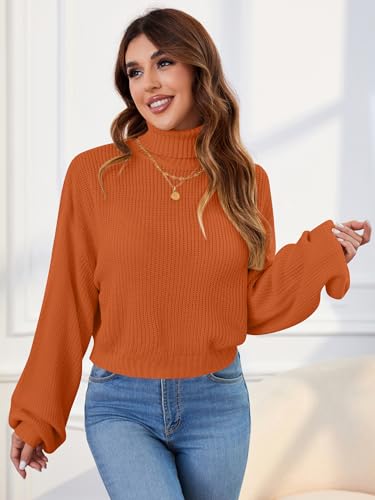 ZAFUL Women's Crew Neck Long Sleeve Pullover Crop Sweater Mock Neck Lantern Sleeve Ribbed Knit Cropped Sweater4