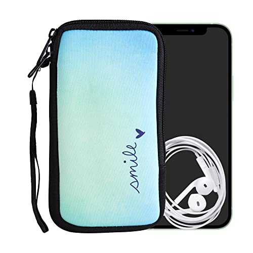 kwmobile Housse de Protection pour Smartphone XL - 6,7/6,8 - Sacoche de Protection pour Téléphone Portable en Néoprène Smile Bleu-Turquoise