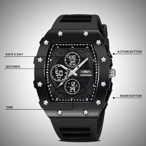 Image of V2A Impact-TERRAX 3105 Analog-Digital Watch for Men | Bold Tonneau Design with Multi-Display Dial | 50M Waterproof Sports Watch | Countdown, Alarm & Stopwatch