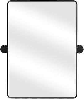 Sponsored Ad - FOMAYKO 22 x 30 inch Farmhouse Large Black Metal Framed Pivot Rectangle Bathroom Mirror Rounded Rectangluar...