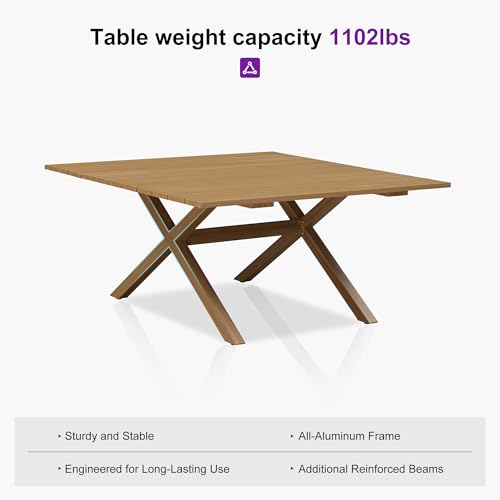 Image of PURPLE LEAF Outdoor Dining Set Square for 8 with Cushions PE Rattan Teak