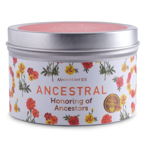 Magnificent 101 Ancestral Aromatherapy Candle In 6-Oz. Tin Holder: 100% Natural Soy Wax With Floral & Citrus Essential Oils And Pure Sage Leaves; For Intention Setting, Meditation And Energy Cleansing #TOP1