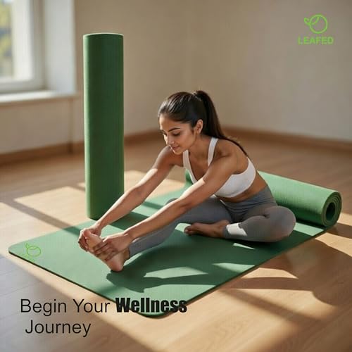 Image of LEAFED TPE Material 6MM Anti-Slip Yoga Mat for Gym Workout and Yoga Exercise for Men & Women, Premium Yoga Mat (Forest Green)