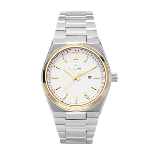 Image of Nordgreen Succession White Dial on Silver /Gold case with Silver H-Link Watch Strap