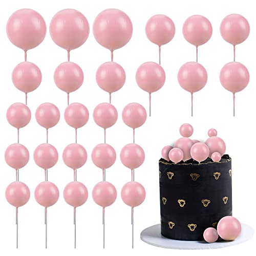 Gyufise 30Pcs Balls Cake Topper DIY Cake Insert Toppers Ball Cake Picks Cupcake Topper for Birthday Party Baby Shower Wedding Cake Decoration Pink