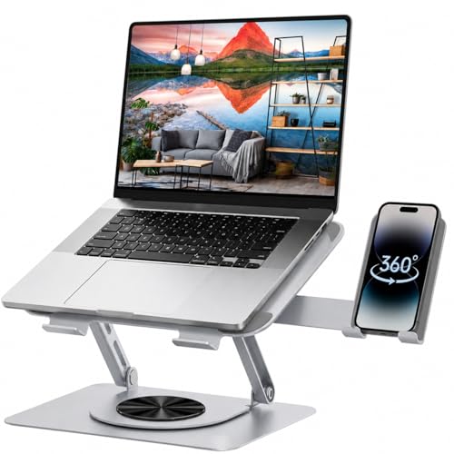 Image of Dyazo 360 Rotation 2 in 1 Laptop Stand with Mobile Holder | Multi Height & Angle Adjustable Design with Cooling Vent & Anti-Slip Pads | Compatible for MacBook, HP, Dell, Acer, Lenovo & More (Silver)