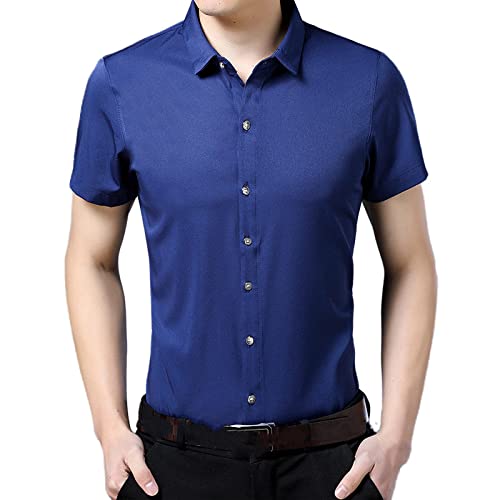 Chemises décontractées d'été style hawaïen mince pour homme, haut de plage bleu marine à séchage rapide