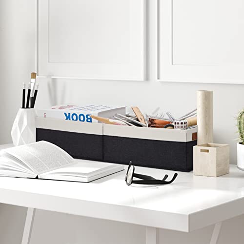GhvyenntteS Storage Baskets for Organizing, Fabric Storage Bins with Leather H&les, Foldable Rectangular Storage Baskets for Shelves, Closets, Home, Office(Black/White, 6 Pack)11.8X7.9X5.1 in by GhvyenntteS - Image 7