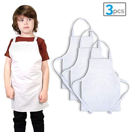 Twinklebelle White Kids' Aprons for Cooking Painting, 100% Cotton Decorate with Markers