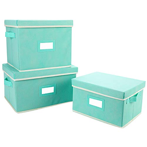 ESYLIFE 3 Pack Storage Cubes Boxes Folding Fabric Storage Bins Nursery Basket with Lids and Label Sh ESYLIFE 3 Pack Storage Cubes Boxes Folding Fabric Storage Bins Nursery Basket with Lids and Label Sh