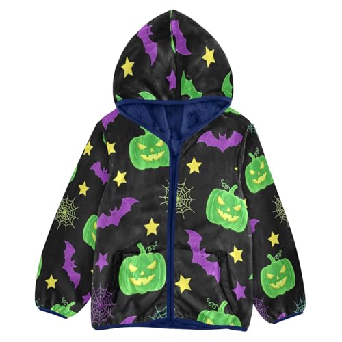 Halloween Pumpkins Bats Spiders Toddler Fleece Jacket Girl Boys Hooded Fleece Jacket Coat Warm Outwear Zip-up 3-10T