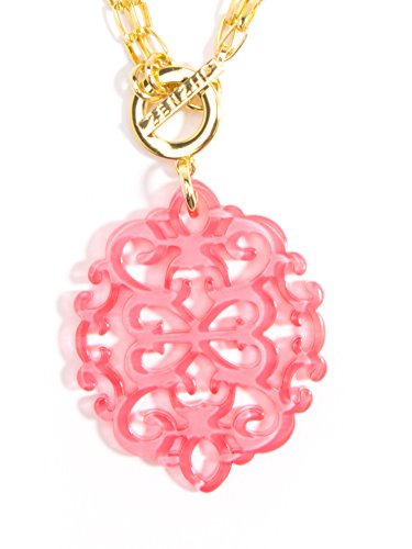 Zenzii Modern Damask Acrylic Resin Pendant Necklace With Convertible Toggle Chain (Neon Pink) #TOP1