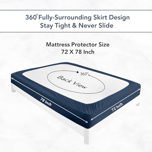 Image of Divine Casa 100% Waterproof Terry Cotton King Size Bed Mattress Protector, Vinyl-Free & Hypoallergenic, Washable Bed Protector for Home & Hotel Use (72 x 78 Inches, Navy Blue)