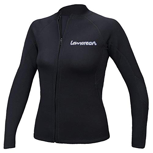 Lemorecn Women's 2mm Wetsuits Jacket Long Sleeve Neoprene Wetsuits Top(2098black12)