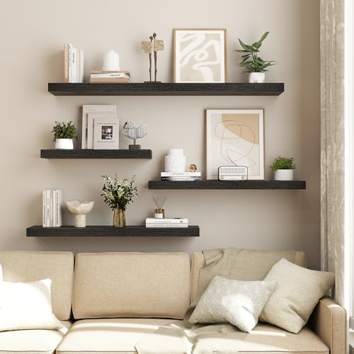 Image of Dreamland Black Floating Shelves 48 Inch Long,8 Inch Deep Floating Shelves,48 inch W x 8 inch D Wall Shelves for Bedroom,Living Room,Kitchen,Bathroom,Set of 2