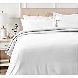 AmazonBasics 400 Thread Count Cotton Duvet Cover Bed Set with Sateen Finish - Full or Queen, White