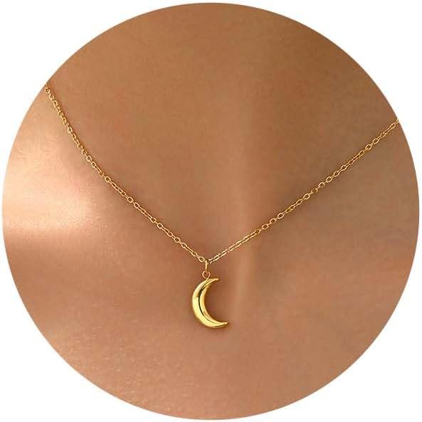 Gold Sun Horn Necklace for Women Dainty Crescent Moon Necklace Lucky Horse Shoe Pendant Necklace Minimalist Trendy Jewelry Christmas Gifts