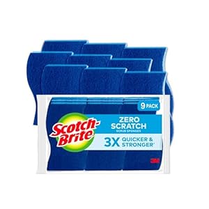 Scotch-Brite Zero Scratch Non-Scratch Scrub Sponges, Sponges for Cleaning Kitchen, Bathroom, and Household, non-scratch Sponges Safe for Non-Stick Cookware, 9 Scrubbing Sponges