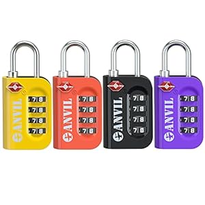 ANVIL TSA Approved Luggage Lock – 4 Digit Combination, 10,000 Combinations, Easy-Read Password Window, Travel Lock for Suitcases, Backpacks, Gym & Student Lockers, Baggage