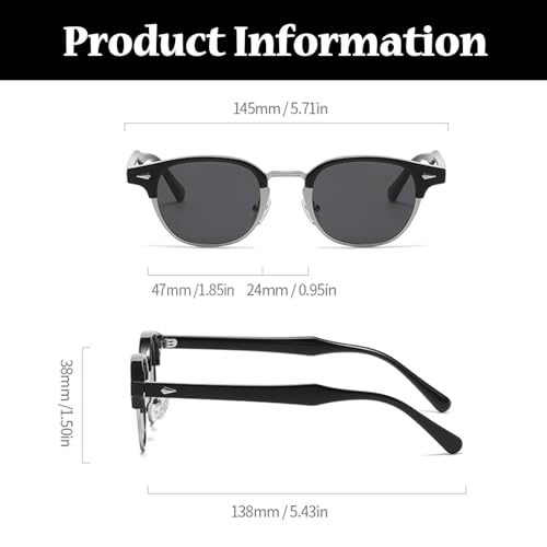 LJCZKA Polarized Semi Rimless Round Sunglasses for Men Women Retro Small Circle Sun Glasses Classic Shades UV400 Protection3