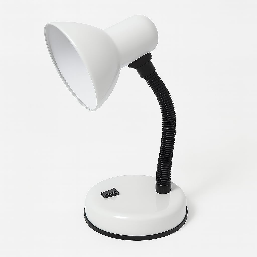 DUAS Study Desk Lamp with Flexible Neck E27 40W – Adjustable Steel Table Light for Reading, Study, Office, Home – Flicker-Free, Stable, Modern Design – Red, Blue, Black, White Colours (White) — image 1