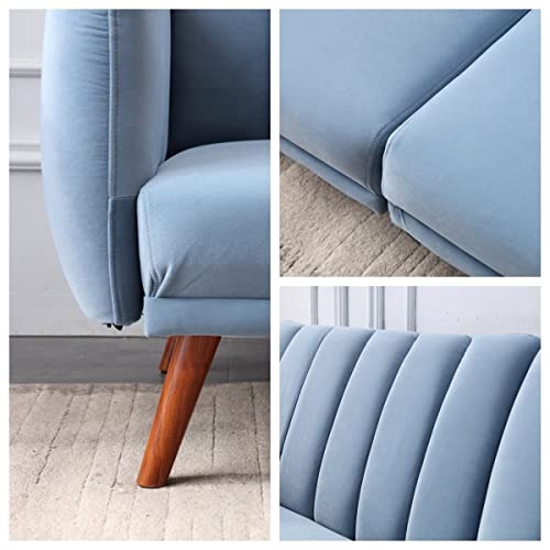 Royal Wood 78.7" W Futon Folding Sofa Bed, Modern Velvet Convertible Sofa Sleeper With Removable Soft Armrest And Sturdy Metal Leg, Sofas & Couches For Living Room, Apartment,Office.(Blue) #TOP7